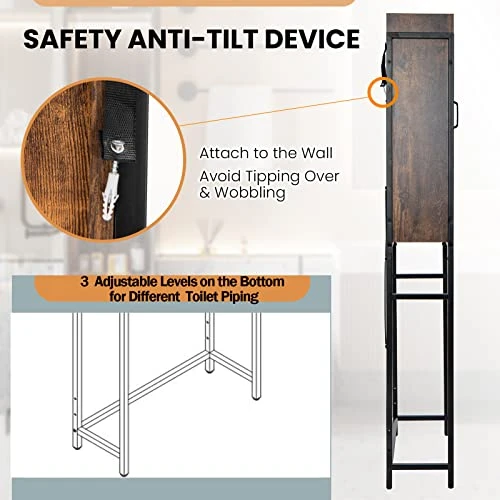 Giantex Over The Toilet Storage Cabinet, 4-Tier Bathroom Organizer W/ 3-Position Adjustable Shelves & Sliding Barn Door, Freestanding Toilet Space Saver Shelf For Bathroom, Laundry (Rustic Brown) 9 Giantex Over The Toilet Storage Cabinet, 4-Tier Bathroom Organizer W/ 3-Position Adjustable Shelves & Sliding Barn Door, Freestanding Toilet Space Saver Shelf For Bathroom, Laundry (Rustic Brown) - Image 7