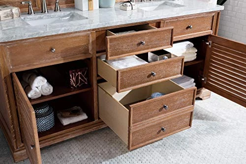 Savannah 72" Double Vanity Cabinet, Driftwood, With 3 CM Eternal Jasmine Pearl Quartz Top W/Sink 4 Savannah 72" Double Vanity Cabinet, Driftwood, With 3 CM Eternal Jasmine Pearl Quartz Top W/Sink - Image 2