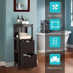 Hysache Bathroom Floor Cabinet, Standing Storage Cabinet With 2 Adjustable Drawers, Open Shelf, Multifunctional Side Organizer Unit For Bathroom, Living Room, Small Spaces (Coffee) -Moen Shop 51882Eh9q9S