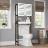 VOWNER Over The Toilet Storage Cabinet, 3-Tier Bathroom Organizer With Louvered-Style Doors And Adjustable Shelf, White And Coffee Brown MDF Board -Moen Shop 518SskM7ImL