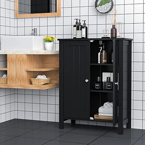Tangkula Bathroom Floor Cabinet, Free Standing 3 Tier Storage Cabinet With Double Door & Adjustable Shelf, Wooden Bathroom Cabinet For Home Office, 23.5 X 12 X 31.5 Inches (Black) 3 Tangkula Bathroom Floor Cabinet, Free Standing 3 Tier Storage Cabinet With Double Door & Adjustable Shelf, Wooden Bathroom Cabinet For Home Office, 23.5 X 12 X 31.5 Inches (Black)