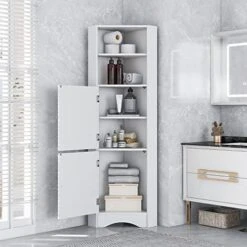 P PURLOVE Bathroom Storage Cabinet, Narrow Tall Slim Floor Cabinet With Drawers And 3 Tier Open Shelves, Tall Storage Cabinet With Door And Adjustable Shelf, For Bathroom, Living Room, Kitchen, Grey -Moen Shop 5196RD5bwrL. AC
