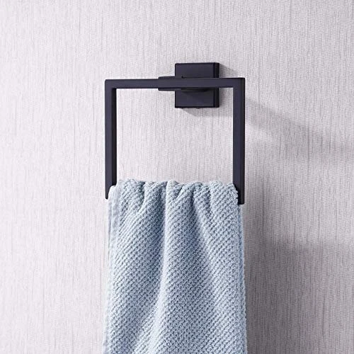 KES Bathroom Towel Ring SUS 304 Stainless Steel Shower Towel Hanger Holder Modern Square Style Wall Mount Matte Black Finish, A2480-BK 5 KES Bathroom Towel Ring SUS 304 Stainless Steel Shower Towel Hanger Holder Modern Square Style Wall Mount Matte Black Finish, A2480-BK - Image 3