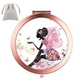 Dynippy Compact Mirror Rose Gold Makeup Mirror Folding Mini Pocket Mirror Portable Hand Mirror Double-Sided 2 X 1x Magnification For Woman Girls Great Gift (A-Butterflies Girl) -Moen Shop 51A3WCFotXL 1