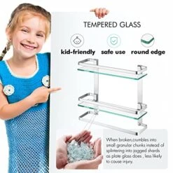 KES Bathroom Tempered Glass Shelf 2 Tier Storage Glass Shelf Rectangular With Bar Wall Mounted Sand Sprayed Anodized Aluminum Finish, A4127B -Moen Shop 51AOPKAVaRL