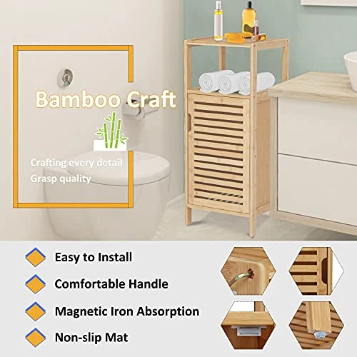 Kinfant Bamboo Bathroom Floor Cabinet Furniture - Free-Standing Storage Cabinet With Single Door And Shelf 6 Kinfant Bamboo Bathroom Floor Cabinet Furniture - Free-Standing Storage Cabinet With Single Door And Shelf - Image 4