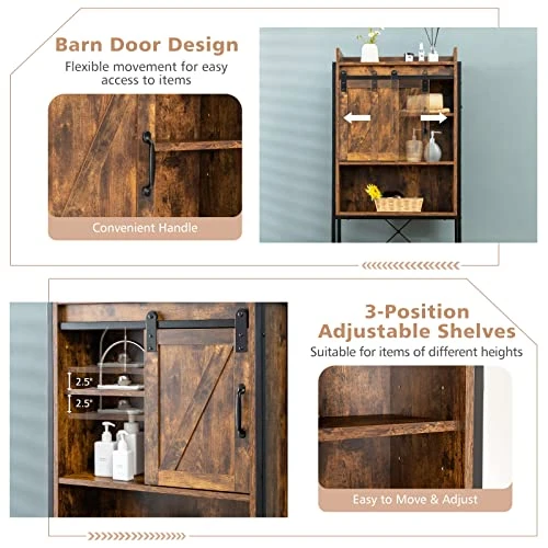 LOKO Over The Toilet Storage Cabinet, Freestanding Bathroom Space Saver With Adjustable Shelves & Sliding Barn Door, 4-Tier Over Toilet Bathroom Organizer, 25 X 9.5 X 67.5 Inches (Rustic Brown) 7 LOKO Over The Toilet Storage Cabinet, Freestanding Bathroom Space Saver With Adjustable Shelves & Sliding Barn Door, 4-Tier Over Toilet Bathroom Organizer, 25 X 9.5 X 67.5 Inches (Rustic Brown) - Image 5