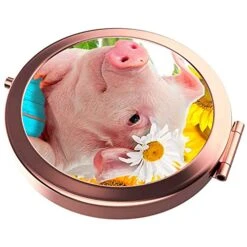 Pzicase Compact Mirror Round Rose Gold Makeup Mirror Folding Mini Pocket Mirror Portable Hand Mirror Double Sided With 2 X 1x Magnification For Woman Mother Kids Great Gift (Flower Pig) -Moen Shop 51BdfpUAxiS