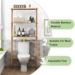 AmazerBath Over The Toilet Storage Shelf Bamboo, 3-Tier Over Toilet Organizer Rack, Freestanding Above Toilet Shelf For Bathroom, Laundry, Space Saver, Natural Color -Moen Shop 51BiK1QGVLL