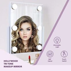 Impressions Vanity Hollywood Tri-Tone Makeup Mirror With 6 LED Bulbs, Vanity Dressing Mirror With 360 Degree Swivel And Soft Touch Sensor Dimmer Switch (Black) -Moen Shop 51Bq5y26nmL