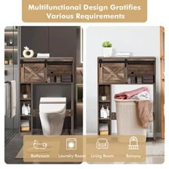 Giantex Over The Toilet Storage Cabinet - Freestanding Bathroom Organizer With Sliding Barn Door & Storage Shelves, Multifunctional Bathroom Toilet Rack For Bathroom, Restroom, Laundry, Brown -Moen Shop 51CeLdVSi6L