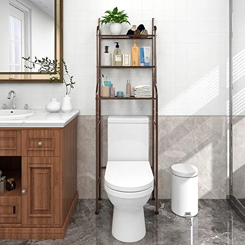 HAHRIR 3-Shelf Bathroom Organizer Over The Toilet Space Saver Over The Toilet Rack Bathroom Corner Stand Storage Organizer, Brown 2 HAHRIR 3-Shelf Bathroom Organizer Over The Toilet Space Saver Over The Toilet Rack Bathroom Corner Stand Storage Organizer, Brown