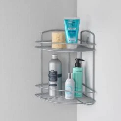 Metaltex Onda 2-Tier Corner Bathroom Shelf, Silver -Moen Shop 51DRG8rNV2L