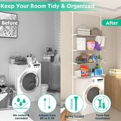 Over The Toilet Storage Organizer,4 Tire Stainless Steel Tension Pole Adjustable Bathroom Shelves Over Toilet Cabinet Storage,Space Saving Bathroom Organizer Above Toilet Rack 97 To116” White -Moen Shop 51DU7PjFalL