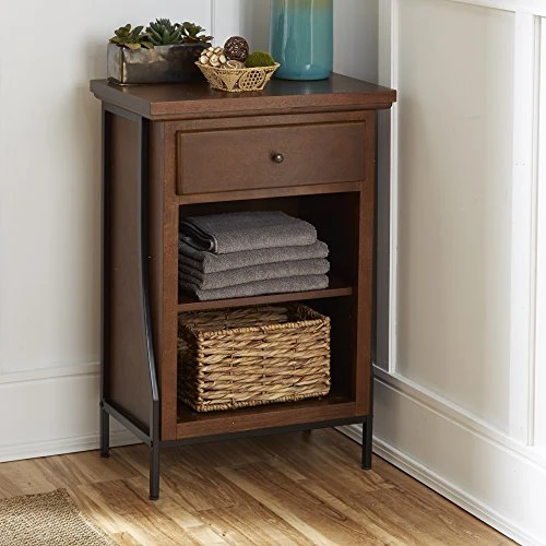 Silverwood Leighton Bathroom Collection 2-Tier Floor Shelf With Drawer, 32" H, Brown 4 Silverwood Leighton Bathroom Collection 2-Tier Floor Shelf With Drawer, 32" H, Brown - Image 2