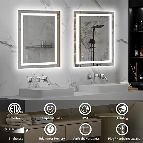 SHUAFA LED Mirror For Bathroom, 24x32 Inch Backlit + Front Lighted Bathroom Mirror With Lights, High-Density Double Light Strips, 3 Colors, Shatter-Proof, Anti-Fog And Brightness Memory 4 SHUAFA LED Mirror For Bathroom, 24x32 Inch Backlit + Front Lighted Bathroom Mirror With Lights, High-Density Double Light Strips, 3 Colors, Shatter-Proof, Anti-Fog And Brightness Memory - Image 2