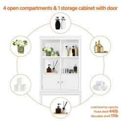 Yaheetech Over The Toilet Storage With 4 Open Storage Compartments And 2 Doors Cabinet, Freestanding Toilet Organizer For Bathroom, D8xW24xH67.5 In -Moen Shop 51EOFYxR54L