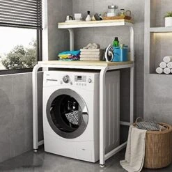 Bathroom Storage Shelves,Washer Storage Frames Floor Standing Punch Free Suitable For Over Toilet High Temperature Steel Balcony Washinghine Shelf Roller Bracket/Black/a -Moen Shop 51EdmR4CaAL. AC