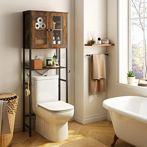 Tajsoon 3-Tier Over The Toilet Storage Rack, Space Saver Bathroom Organizer Shelf, Multifunctional Storage Rack With Wooden Cabinet, Freestanding Bathroom Shelves With Hook, Metal, Rustic Brown 4 Tajsoon 3-Tier Over The Toilet Storage Rack, Space Saver Bathroom Organizer Shelf, Multifunctional Storage Rack With Wooden Cabinet, Freestanding Bathroom Shelves With Hook, Metal, Rustic Brown - Image 2
