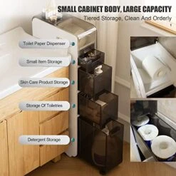 OEODJUJS 6.9" W Skinny Bathroom Storage Cabinet, 4 Tier Toilet Paper Holder Cabinet With Drawers, Narrow Pantry Cabinet For Bedroom/Kitchen Small Space, White 13 OEODJUJS 6.9" W Skinny Bathroom Storage Cabinet, 4 Tier Toilet Paper Holder Cabinet With Drawers, Narrow Pantry Cabinet For Bedroom/Kitchen Small Space, White -Moen Shop 51FOWuL0tAL