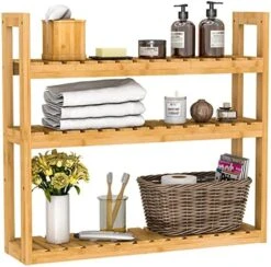 Bathroom Bamboo Shelf Organizer - 3 Tier Storage Shelf With Adjustable Wall Mounted Shelf Rack Over Toilet, Use For Bathroom, Kitchen, Living Room (Black) -Moen Shop 51GXE0C34L. AC
