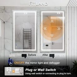 FITLAND 40"x 24" LED Bathroom Mirror Vanity Mirror, Anti-Fog, Dimmable, Color Temperature Adjustable 3000-6000K, Switch-held Memory Led Wall Mirror Suitable For Bathroom, Vanity (Vertical/Horizontal) -Moen Shop 51HFqaqR9JL