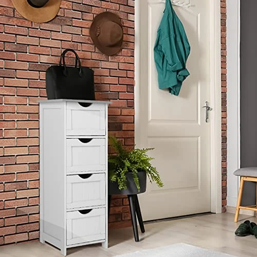 Bonnlo Bathroom Organizer And Storage Wooden Side Bathroom Cabinet With 4 Drawers Free Standing Cabinet White For Bathroom Bedroom Living Room Hallway, 11 13/16" X11 13/16" X32 3/8" 6 Bonnlo Bathroom Organizer And Storage Wooden Side Bathroom Cabinet With 4 Drawers Free Standing Cabinet White For Bathroom Bedroom Living Room Hallway, 11 13/16" X11 13/16" X32 3/8" - Image 4
