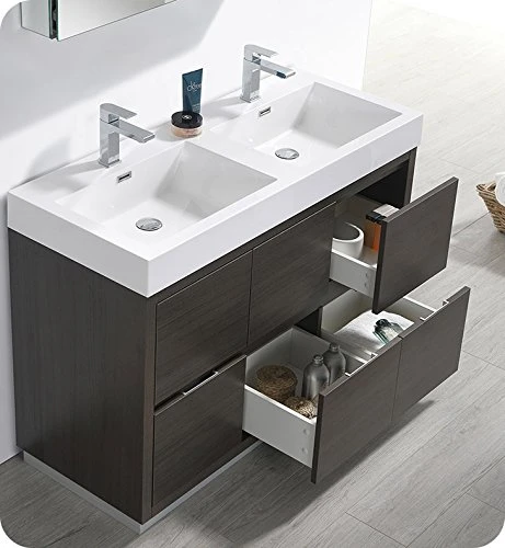 Fresca Valencia 48" Gray Oak Free Standing Double Sink Modern Bathroom Vanity 5 Fresca Valencia 48" Gray Oak Free Standing Double Sink Modern Bathroom Vanity - Image 3