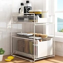 HUOLE Under Sink Storage Shelf With 2 Levels Sliding Baskets And Non-Slip Pad For Kitchen Bathroom (37.4 X 26.5 X 44 Cm, White), 1 Piece -Moen Shop 51IWRKxJ rL. AC