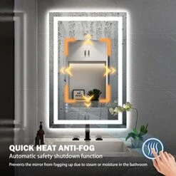 Klajowp 24''x36'' LED Bathroom Mirror With Front + Backlit, Tempered Glass Bathroom Mirror With Lights, Anti-Fog, 3 Colors With Stepless Dimmable Memory Bathroom Vanity Mirror For Wall, Shatterproof -Moen Shop 51IeCzvmZ4L