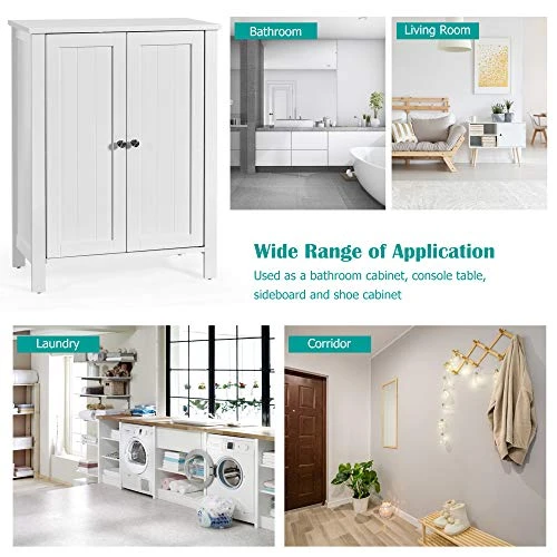 DORTALA Bathroom Floor Cabinet, 3 Tier Free Standing Storage Cabinet W/Adjustable Shelf And Double Doors, Simple Style Multifunctional Wood Storage Organizer For Home, Bathroom, Aparment, White 8 DORTALA Bathroom Floor Cabinet, 3 Tier Free Standing Storage Cabinet W/Adjustable Shelf And Double Doors, Simple Style Multifunctional Wood Storage Organizer For Home, Bathroom, Aparment, White - Image 6