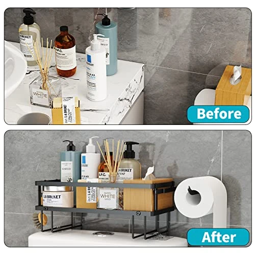 Over The Toilet Storage, Bathroom Organizer Shelves,Multifunctional Toilet Rack, No Drilling Space Saver With Wall Mounting Design,with Hook & Adhesive Base, Black 8 Over The Toilet Storage, Bathroom Organizer Shelves,Multifunctional Toilet Rack, No Drilling Space Saver With Wall Mounting Design,with Hook & Adhesive Base, Black - Image 6