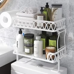 GILLAS 2 Tier Bathroom Over The Toilet Storage Shelf, Farmhouse Bathroom Storage Organizer With Toilet Paper Holder, Space Saver White -Moen Shop 51Jcu5R8XBL. AC