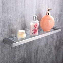 QT Modern Bathroom Glass Shelf - Wall Mounted, Brushed Finish, Made From Stainless Steel, Water And Rust Proof, Easy To Install -Moen Shop 51KFF981nvL