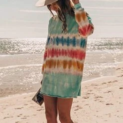 Franterd Women's Tie-Dye Sweatshirts Oversized Long Sleeve Crewneck Loose Casual Mini Dress -Moen Shop 51KGHZzS0NL