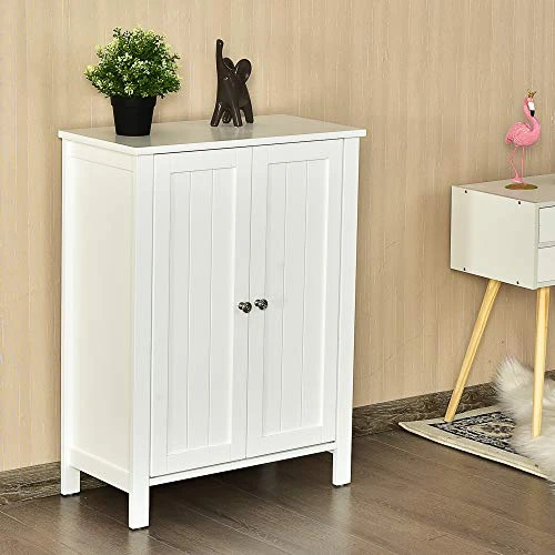 DORTALA Bathroom Floor Cabinet, 3 Tier Free Standing Storage Cabinet W/Adjustable Shelf And Double Doors, Simple Style Multifunctional Wood Storage Organizer For Home, Bathroom, Aparment, White 6 DORTALA Bathroom Floor Cabinet, 3 Tier Free Standing Storage Cabinet W/Adjustable Shelf And Double Doors, Simple Style Multifunctional Wood Storage Organizer For Home, Bathroom, Aparment, White - Image 4