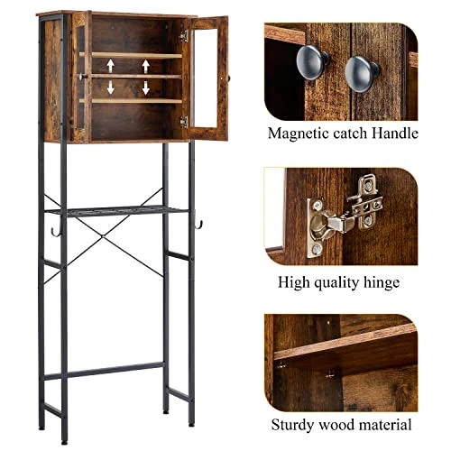 Tajsoon 3-Tier Over The Toilet Storage Rack, Space Saver Bathroom Organizer Shelf, Multifunctional Storage Rack With Wooden Cabinet, Freestanding Bathroom Shelves With Hook, Metal, Rustic Brown 6 Tajsoon 3-Tier Over The Toilet Storage Rack, Space Saver Bathroom Organizer Shelf, Multifunctional Storage Rack With Wooden Cabinet, Freestanding Bathroom Shelves With Hook, Metal, Rustic Brown - Image 4