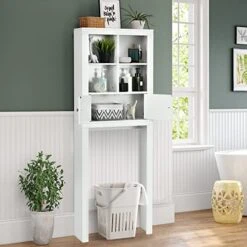Tangkula Over The Toilet Storage Cabinet, Bathroom Space Saver Organizer W/4 Open Shelves, 2-Door Cabinet & Adjustable Shelves, Above Toilet Stand W/Anti-Tilt Device, Freestanding Toilet Rack (White) 14 Tangkula Over The Toilet Storage Cabinet, Bathroom Space Saver Organizer W/4 Open Shelves, 2-Door Cabinet & Adjustable Shelves, Above Toilet Stand W/Anti-Tilt Device, Freestanding Toilet Rack (White) -Moen Shop 51M7GoWvMhL