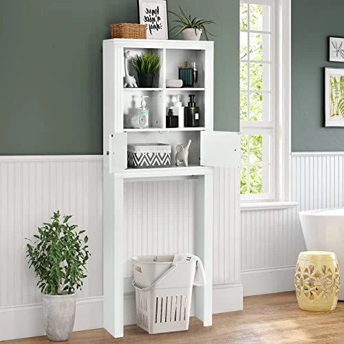 Tangkula Over The Toilet Storage Cabinet, Bathroom Space Saver Organizer W/4 Open Shelves, 2-Door Cabinet & Adjustable Shelves, Above Toilet Stand W/Anti-Tilt Device, Freestanding Toilet Rack (White) 6 Tangkula Over The Toilet Storage Cabinet, Bathroom Space Saver Organizer W/4 Open Shelves, 2-Door Cabinet & Adjustable Shelves, Above Toilet Stand W/Anti-Tilt Device, Freestanding Toilet Rack (White) - Image 4