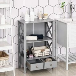 Kleankin X- Frame Freestanding Floor Bathroom Storage With Two Drawers, Storage Organizer, Cabinet With 3 Shelves, Grey -Moen Shop 51MvJxNHeoL
