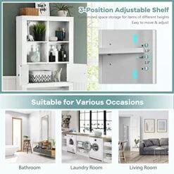 Tangkula Over The Toilet Storage Cabinet, Bathroom Space Saver Organizer W/4 Open Shelves, 2-Door Cabinet & Adjustable Shelves, Above Toilet Stand W/Anti-Tilt Device, Freestanding Toilet Rack (White) 17 Tangkula Over The Toilet Storage Cabinet, Bathroom Space Saver Organizer W/4 Open Shelves, 2-Door Cabinet & Adjustable Shelves, Above Toilet Stand W/Anti-Tilt Device, Freestanding Toilet Rack (White) -Moen Shop 51NGbdjEKZL