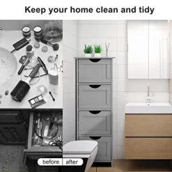 VINGLI Bathroom Cabinet 4 Drawers Storage Organizer Freestanding Bathroom Floor Cabinet Side Corner Storage For Bathroom Livng Room Kitchen Office Grey 12" X 12" X 32" 11 VINGLI Bathroom Cabinet 4 Drawers Storage Organizer Freestanding Bathroom Floor Cabinet Side Corner Storage For Bathroom Livng Room Kitchen Office Grey 12" X 12" X 32" -Moen Shop 51OppNoyYXS
