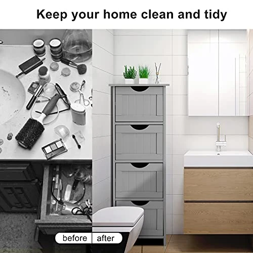 VINGLI Bathroom Cabinet 4 Drawers Storage Organizer Freestanding Bathroom Floor Cabinet Side Corner Storage For Bathroom Livng Room Kitchen Office Grey 12" X 12" X 32" 4 VINGLI Bathroom Cabinet 4 Drawers Storage Organizer Freestanding Bathroom Floor Cabinet Side Corner Storage For Bathroom Livng Room Kitchen Office Grey 12" X 12" X 32" - Image 2