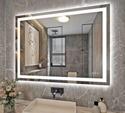 Klajowp 24''x36'' LED Bathroom Mirror With Front + Backlit, Tempered Glass Bathroom Mirror With Lights, Anti-Fog, 3 Colors With Stepless Dimmable Memory Bathroom Vanity Mirror For Wall, Shatterproof -Moen Shop 51PRsc gZmL. AC