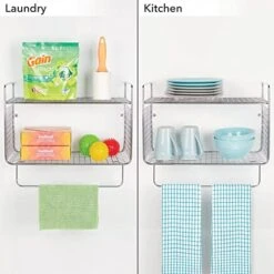 MDesign Steel Wall Mount Towel Rack Storage Organizer Shelf Holder With Towel Bar - For Bathroom, Laundry Room, Kitchen, Garage - Holds Hand Towels, Washcloth - Concerto Collection - Chrome -Moen Shop 51PU9Hn3ibL