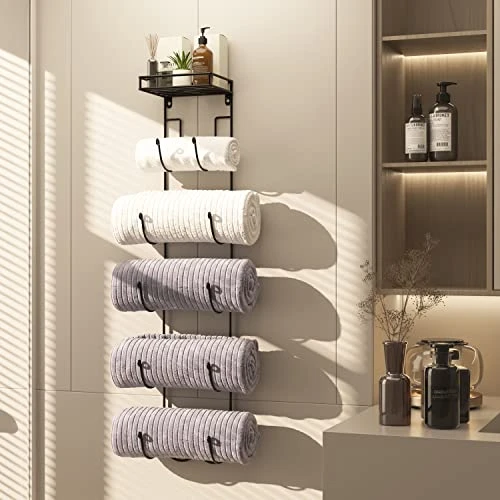 SODUKU Wall Mount Metal Wine/Towel Rack With Top Shelf 5 SODUKU Wall Mount Metal Wine/Towel Rack With Top Shelf - Image 3