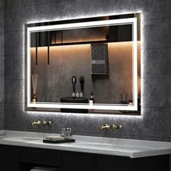 VanPokins LED Bathroom Mirror, 24x32 Inch Gradient Front And Backlit LED Mirror For Bathroom, 3 Colors Dimmable CRI>90 Double Lights, IP54 Enhanced Anti-Fog, Hanging Plates Wall Mount Lighted Mirror -Moen Shop 51PlQovcWXL. AC