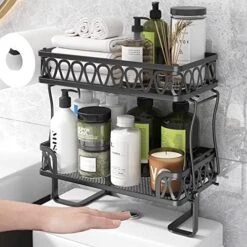 GILLAS 2 Tier Bathroom Over The Toilet Storage Shelf, Farmhouse Bathroom Storage Organizer With Toilet Paper Holder, Space Saver White -Moen Shop 51QekLZMwYL. AC