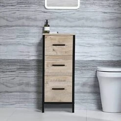Eclife 12" Bathroom Floor Storage Cabinet, Bathroom 3 Drawers Vanity Side Cabinet W/Metal Frame, Free Standing Tower Storage Organizer For Bathroom, Bedroom, Living Room, Entryway, Space Saving (Oak) -Moen Shop 51RRleqpt9L