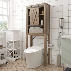 SOSPIRO Farmhouse Over The Toilet Storage With Sliding Barn Door, Freestanding Bathroom Over The Toilet Organizer Above Toilet Storage Cabinet With Adjustable Shelf, Tall Bathroom Space Saver, White1 -Moen Shop 51S5oZRwmVL. AC